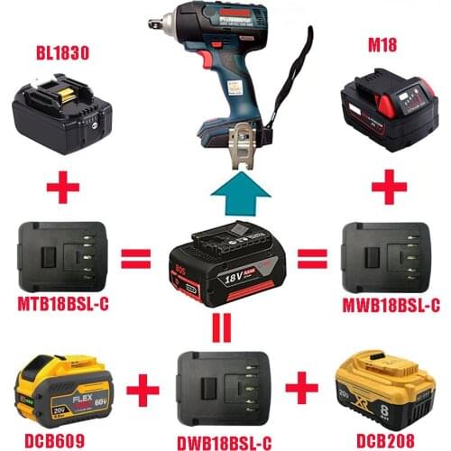 Dawupine Adapter Converter DWB18BSL-c MTB18BSL-c MWB18BSL-c use Makita DeWolt Milwaukee Li-ion Battery on Bosch 18V Lithium Tool