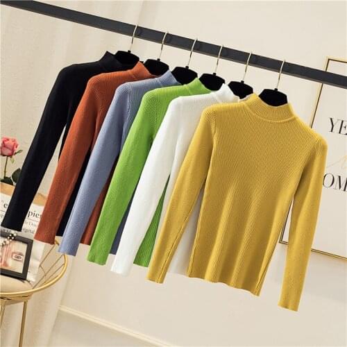 New Mock Turtleneck Womens Sweaters Fashion Short Sleeve Solid Color Casual Woman Sweaters Autumn Winter Knitted Lady Sweaters
