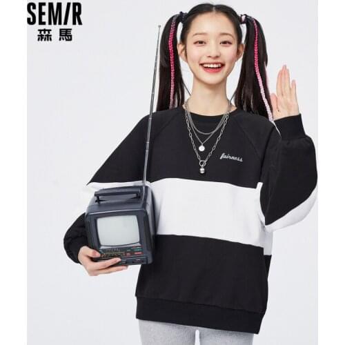 SEMIR Sweatshirt Women 2021 Spring New Oversized Lazy Contrast Color Tops Trendy O Neck Pullover Hoodies