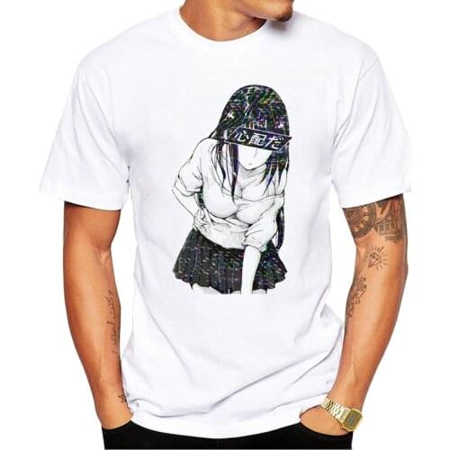 TEEHUB Short Sleeve O-Neck Sad Japanese Anime Aesthetic Men T-Shirt Funny Sexy Gril Printed Tshirts Casual Tee Hipster Tops