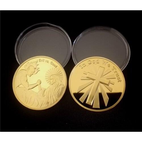 In God We Trust God Jesus Vs Evil Satan Christ Cross Gold Plated Coin Souvenir Collectibles Holiday Gifts Dropshipping