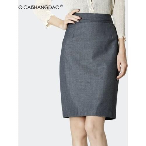 Vintage Simple Ladies Pencil Skirt Just-Above-Knee High Waist Straight Midi Skirts 2021 Autumn New Womens Office Bottoms