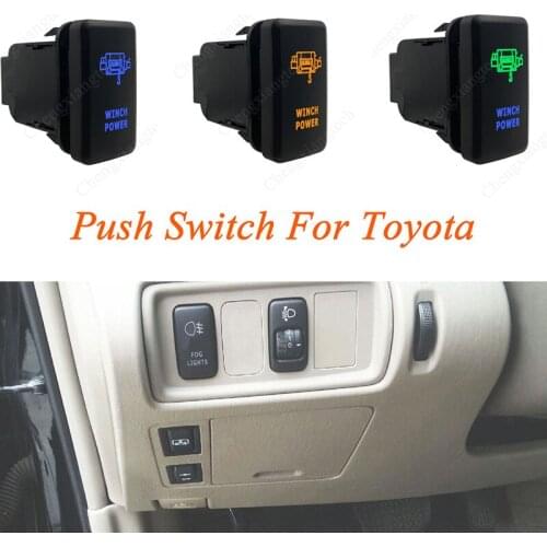 Green & Blue LED Car Push Button Switch Winch Power For Toyota Prado Landcruiser Hilux FJ Cruiser ON OFF Switch + Wire