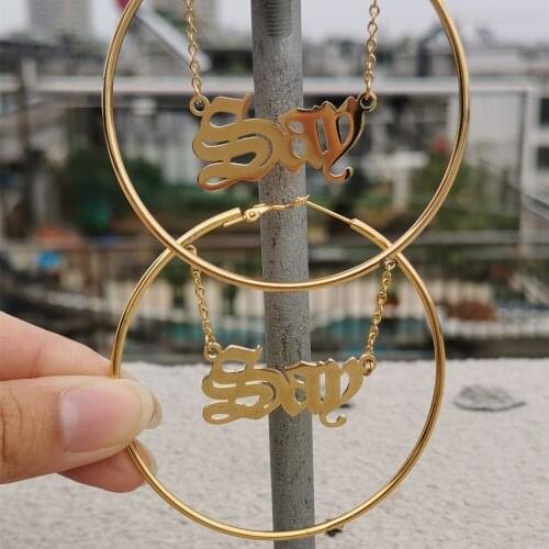 2020 New Custom Name Earrings Personality Letter Hoop Earrings Gold Stainless Steel Drop Earrings Women Drop Shipping