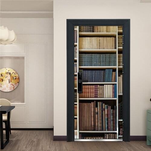 2Pcs/Set Neat Bookshelf Library Door Mural Wallpaper Self-adhesive Sticker Vinyl Waterproof Removable Decals Poster deur sticker
