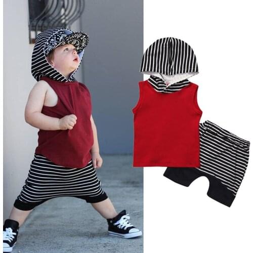 2021 Summer Boy Clothes Cotton Kids Baby Boy Sleeveless Vest Hooded Tops+Pants Shorts 2PCs Outfits Clothes Set