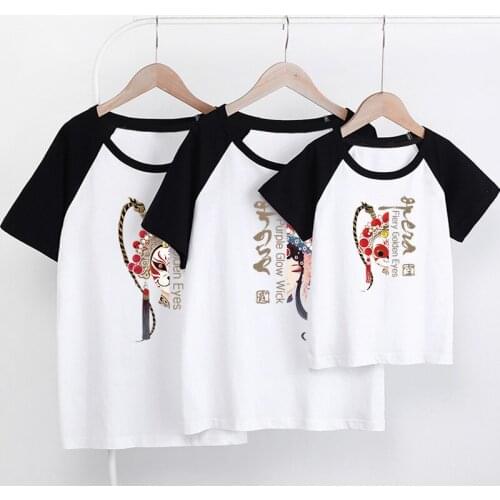27kids Mother Daughter Romper Clothes Matching Family Cotton T-shirt Tops Parent-child Outfits Chinese Style Opera Pattern