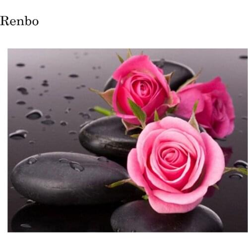 5D Diamond Painting Cross Stitch Rose Flower Needlework Embroidery Stone Zen Picture Full Drill Round DIY Handicraft Decor