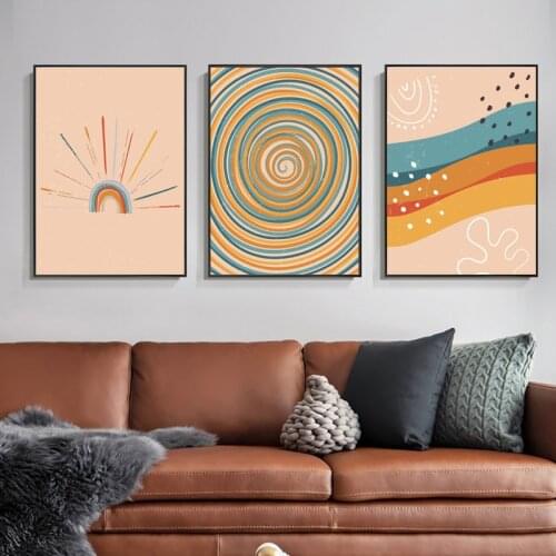Abstract Sun Rainbow Painting Pictures Nordic Minimalist Line Wall Art Canvas Poster Print Boho Style Living Room Home Decor