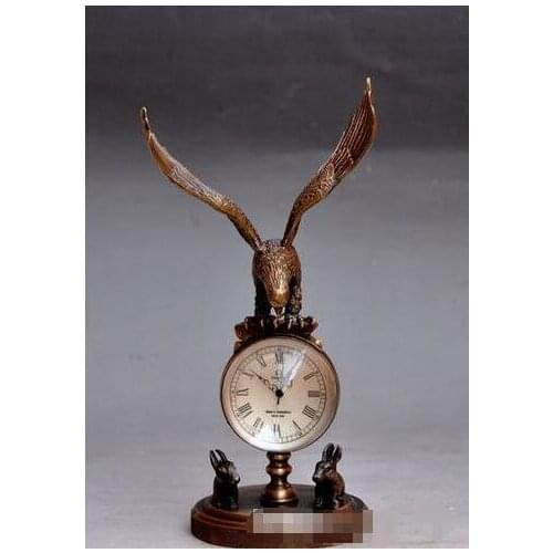 Collect Bronze Copper Eagle sculpture mechanical clock table watch Statue