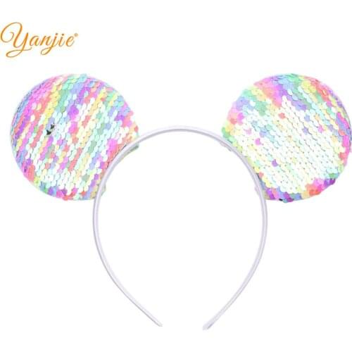 12pcs/lot 2020 3.3" Mouse Ear Hairband Trendy Big Glittle Sequins Girl DIY Hair Accessories For Kids Party Boutique femme