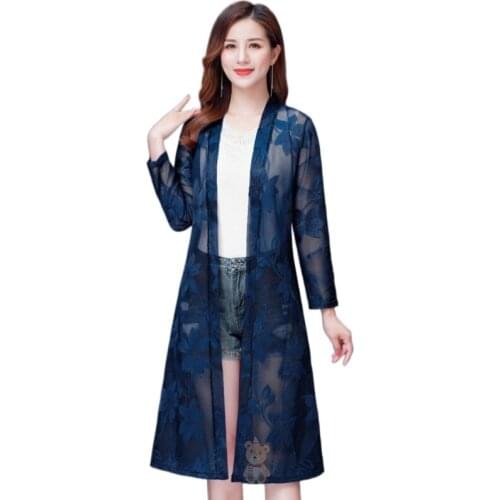Long Shawl Women Summer Lace Mesh Vacation Leisure Loose Fashion Elegant Sunscreen Ladies Cardigan Thin Outwear