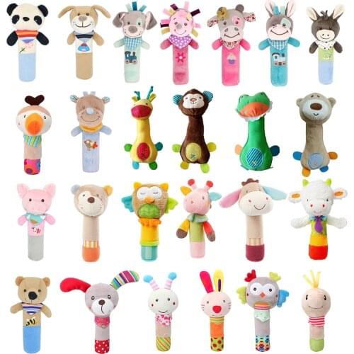 Infant Baby Cotton Rattle Hand Bell Toy Animals Plush Mobile Stroller Plush Doll Crib Mobile Bed Bell Rattles Educational Toy