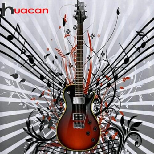 Huacan 5d Diamond Painting Music Full Drill Embroidery Guitar Mosaic Scenery Home Decoration Wall Stickers