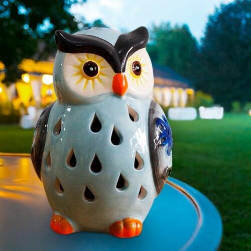 Solar Ceramic Owl Lawn Lamp LED Simulation Cute Owl Shape Statue Color Changing Light Outdoor Decoration For Garden Yard Patio