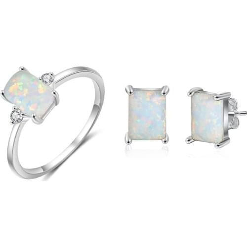 925 Sterling Silver Opal Stone Rings Stud Earrings Jewelry Sets for Women Simple Minimalist Silver 925 Rings Jewelry Sets Gifts