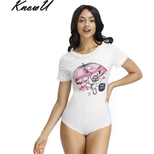 KnowU ABDL Adult Baby Onesies Cute Cartoon Printed Short-sleeved Large Size Onesie Snap Crotch DDLG Romper