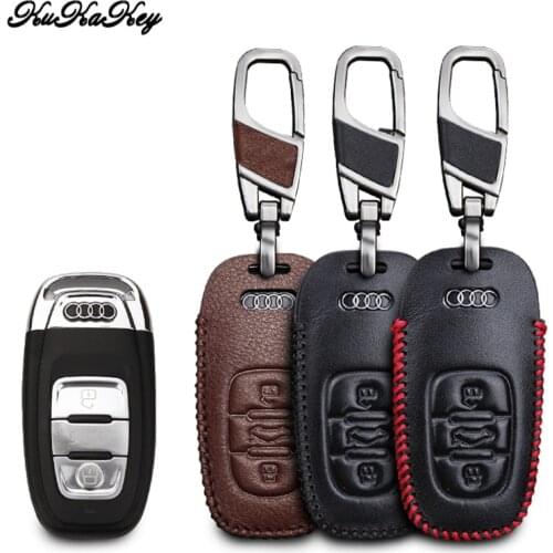 KUKAKEY Genuine Leather Car Key Case For Audi B6 B7 B8 A4 A5 A6 A7 A8 Q5 Q7 R8 TT S5 S6 S7 S8 SQ5 RS5 3 Button Key Cover Holder