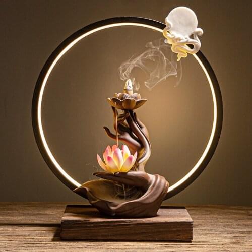 Furnishings Backflow Incense Burner Bergamot Heart Night Light for Bedroom Big Size Valentines Gifts Ceramic Incense Base