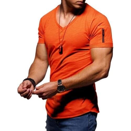 Summer Mens V-neck Solid Color Plus Size Short-sleeved T-shirt Sports Casual Training Top 5XL T Shirt for Men Gym Clothing