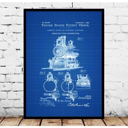 Locomotive Headlight Patent Vintage Locomotive Blueprint Poster