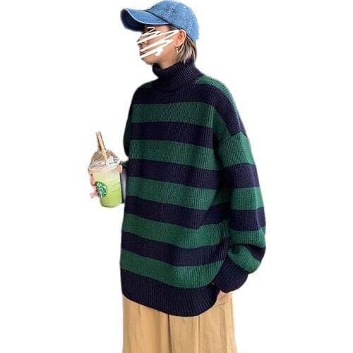 Stripe Sweater Men Pullover Autumn Winter Neutral Trend New High Collar Casual Mens Category Mens Clothing Time Limited