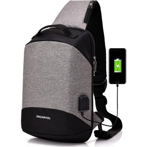 New Sling Bagpack for Men USB Charging Shoulder Bag Chest Pack Oxford Crossbody Bag Casual Travel Rucksack One Strap Back Pack