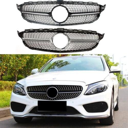 Front Bumper Racing Grill Billet Grille Cover For Mercedes-Benz W205 C-Class 2015-2018 Diamond