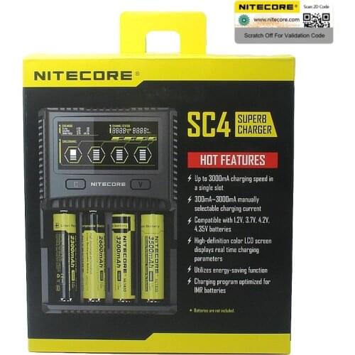 Nitecore SC4 D4 D2 NEW I4 I2 Digicharger inteligente LCD circuitos Global de seguros Li-ion 18650 14500 16340 26650 de cargador
