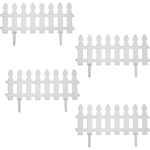 4PCS Plastic White Picket Fence Border Garden Landscape Edging Fence Lawn Patio DIY Mini Small Fence For Garden Decoration