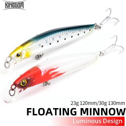KINGDOM Floating Minnow 23g 120mm 30g 130mm With Strength Treble Hook Hard Lure Luminous Fishing Bait Saltwater Jerkbaits Minnow