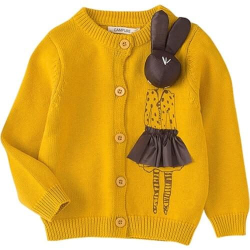 Casual Kids Girls Cardigan Children Autumn Cotton Solid Cute Appliques Long Sleeve Sweaters New Baby Girl Sweater Top Clothes