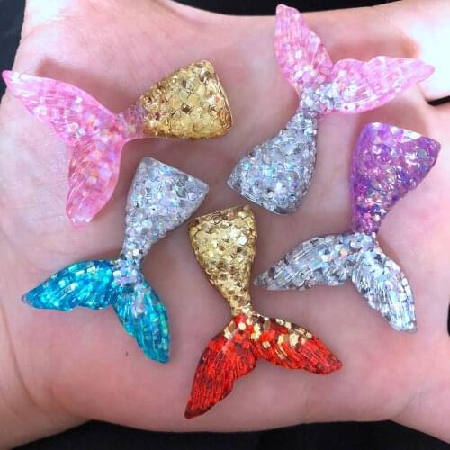 DIY 12pcs Resin Mermaid Tail Flatback Rhinestone Child Manual Works DIY Scrapbook R39*3