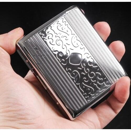 Silver Portable Metal Cigarette Case for 20 Cigarettes Flip Open Cigarette Storage Box Holder Travel Outdoor Smoking Tools Gifts