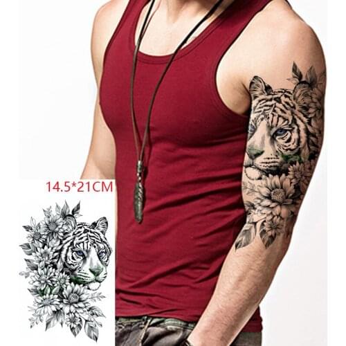 Waterproof Temporary Tattoo Sticker Tiger Big Cat Animal Flower Tatto Stickers Flash Tatoo Fake Tattoos for Men Women
