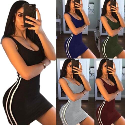 2021 Summer Womens Short Skirt Fashion Casual Trend Daily Wild Stripe Sexy Bag Hip Stitching Vest Suspender Dress Tight