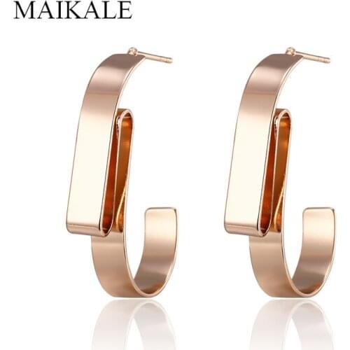 MAIKALE Trendy Gold Geometric Big Stud Earrings C shape Irregular Metal Strip Fold Earrings for Women Jewelry Accessories Gifts