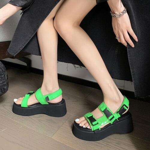 High Tops Summer Sports Sandals Women Platform Creepers 6CM Heel Wedges Casual Shoes Female Sandalias Mujer Sneakers Size 33-40