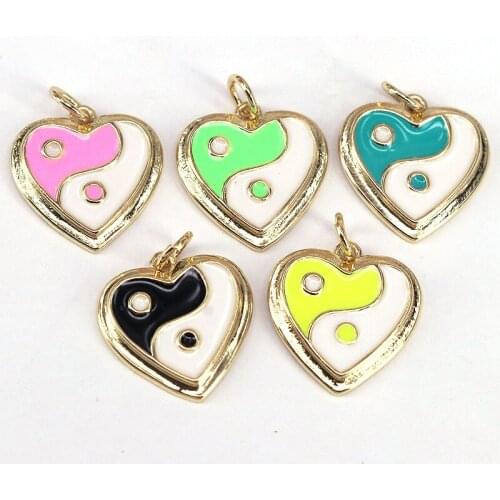 10Pcs 2021 New Gold Plated Brass Colorful Yin Yang Heart Enamel Tai Chi Heart Necklace For Women Pendant Necklace