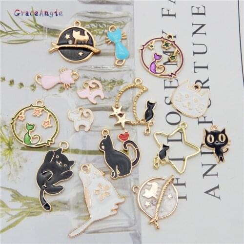 15pcs mix Alloy Cat Animal Charms Star Moon Lucky jewelry pendant for Necklace earrings Alloy Enamel Beer Bracelet Gift Keychain