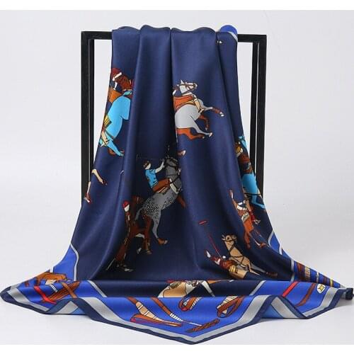 2021 Silk Like Scarf Horse Print Luxury Brand Square Fashion Wraps Bandana Sexy Pattern Neckerchief for Women 35 X 35 Inches