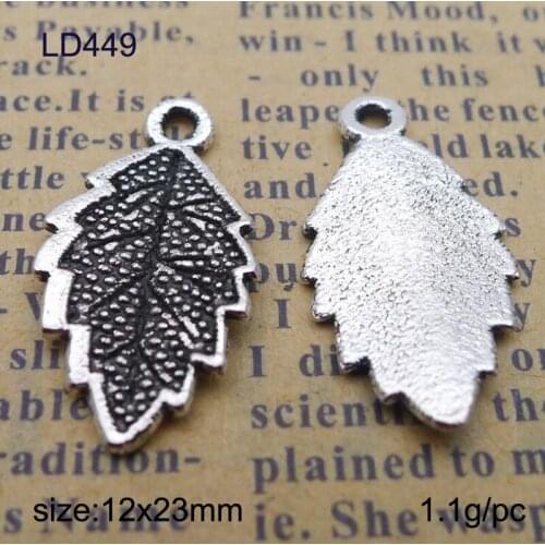 50pcs 12x23mm Antique Silver Alloy Leaf Charm Pendant Jewelry Findings Accessories