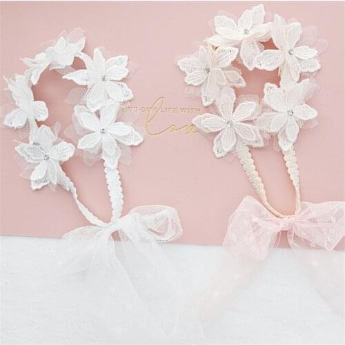 8pcs/Lot New Girls Hair Accessories White and Pink Lace Flower Headband for Infants Toddlers High Elastic Kids Hairbands