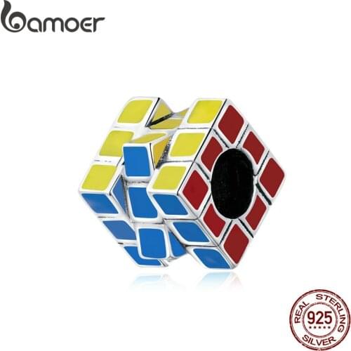 Bamoer Authentic 925 Sterling Silver 3x3x3 Cube Beads Charm for Women Original Brand Bracelet & Bangle DIY Jewelry SCC1640