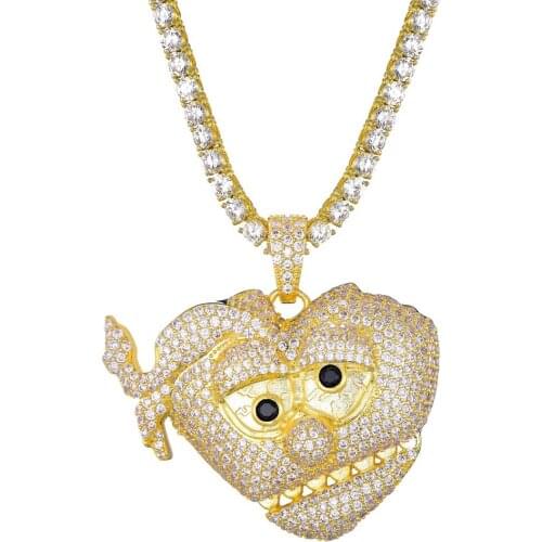 Bling Bling Monster Necklace & Pendant with Stainless Steel Chain Gold Color Cubic Zircon Mens Women Hip Hop Jewelry for Gift