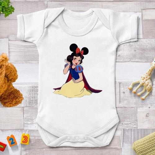 Baby Rompers Newborn Summer White Jumpsuits Disney Princess Funny Cute Baby Girl Clothes Bodysuits For Infants 0-24M