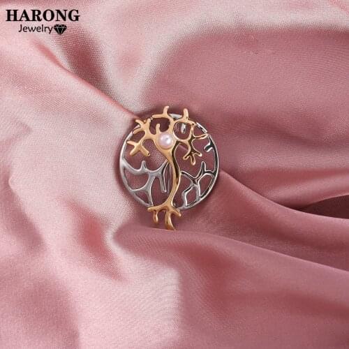 Harong Enamel Neuron Pearl Pins Nurse Doctor Fashion Jewelry Round Metal Medical Brooch Women Lapel Pin for Student Best Gifts