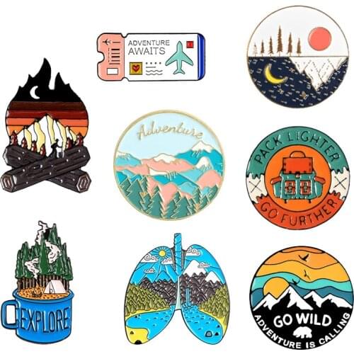 Outdoors Mountain Starry Night Enamel Pin Custom Wild Camping Hiking Brooches Badge for Bag Lapel Clothes Adventure Jewelry Gift
