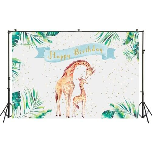HUAYI Photography Backdrops Birthday Photo Backdrop Jungle Safari Giraffe Baby Shower Party Decor Banner Photo Background W-1685