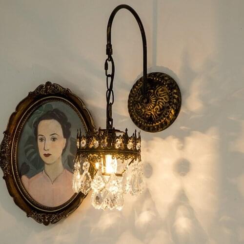 French Retro Restaurant Crystal Led Wall Lamp Kitchen Living Room Bathroom Aisle Classical Art Warm Decorative Bracket Light